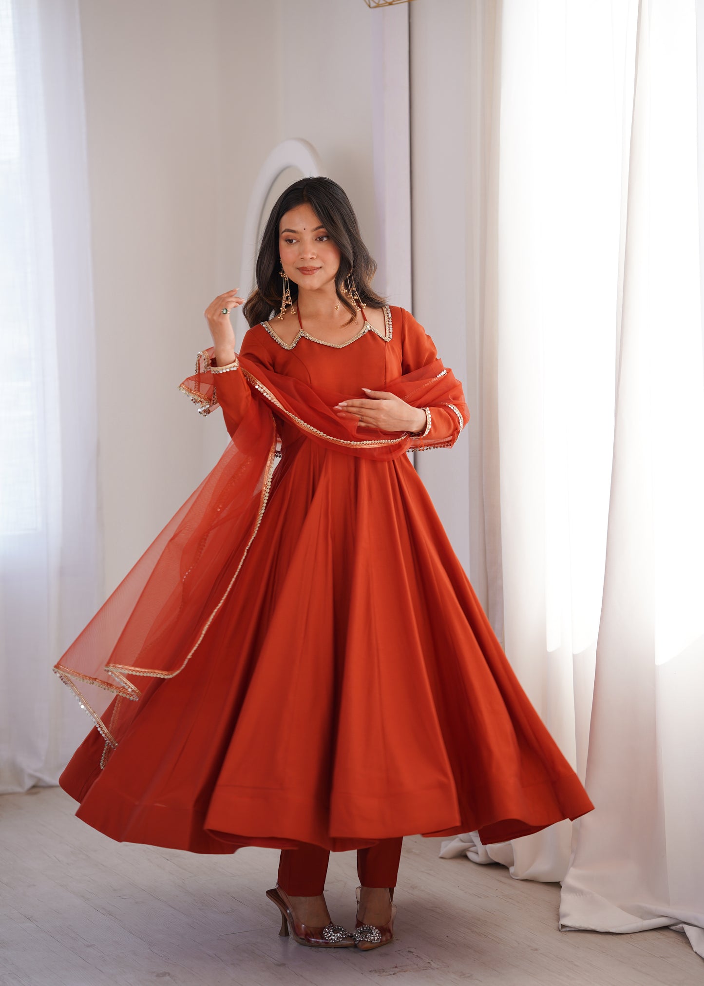 Pure Silk Chanderi Anarkali Suit Set for Festive Party Wear