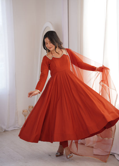 Pure Silk Chanderi Anarkali Suit Set for Festive Party Wear
