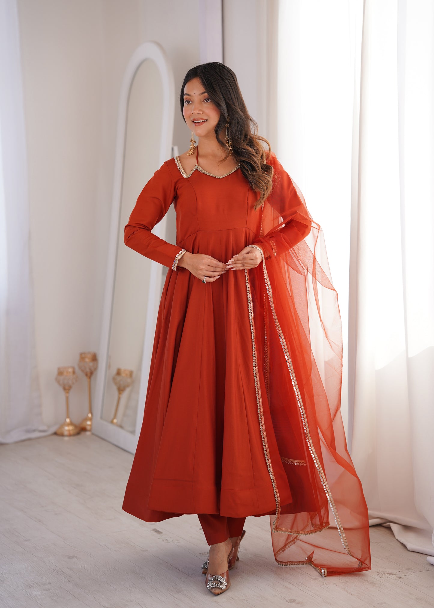 Pure Silk Chanderi Anarkali Suit Set for Festive Party Wear
