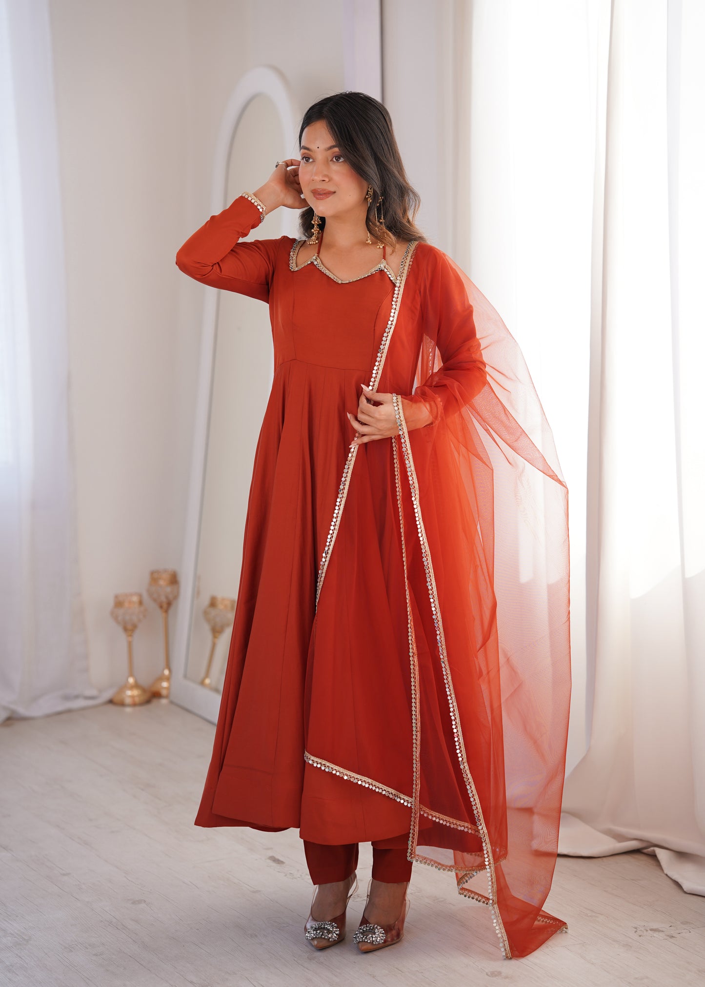 Pure Silk Chanderi Anarkali Suit Set for Festive Party Wear