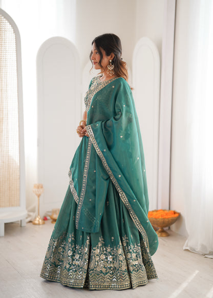 Forest Green Simmer Silk Thread & Sequence Work Lehenga Choli