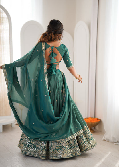 Forest Green Simmer Silk Thread & Sequence Work Lehenga Choli