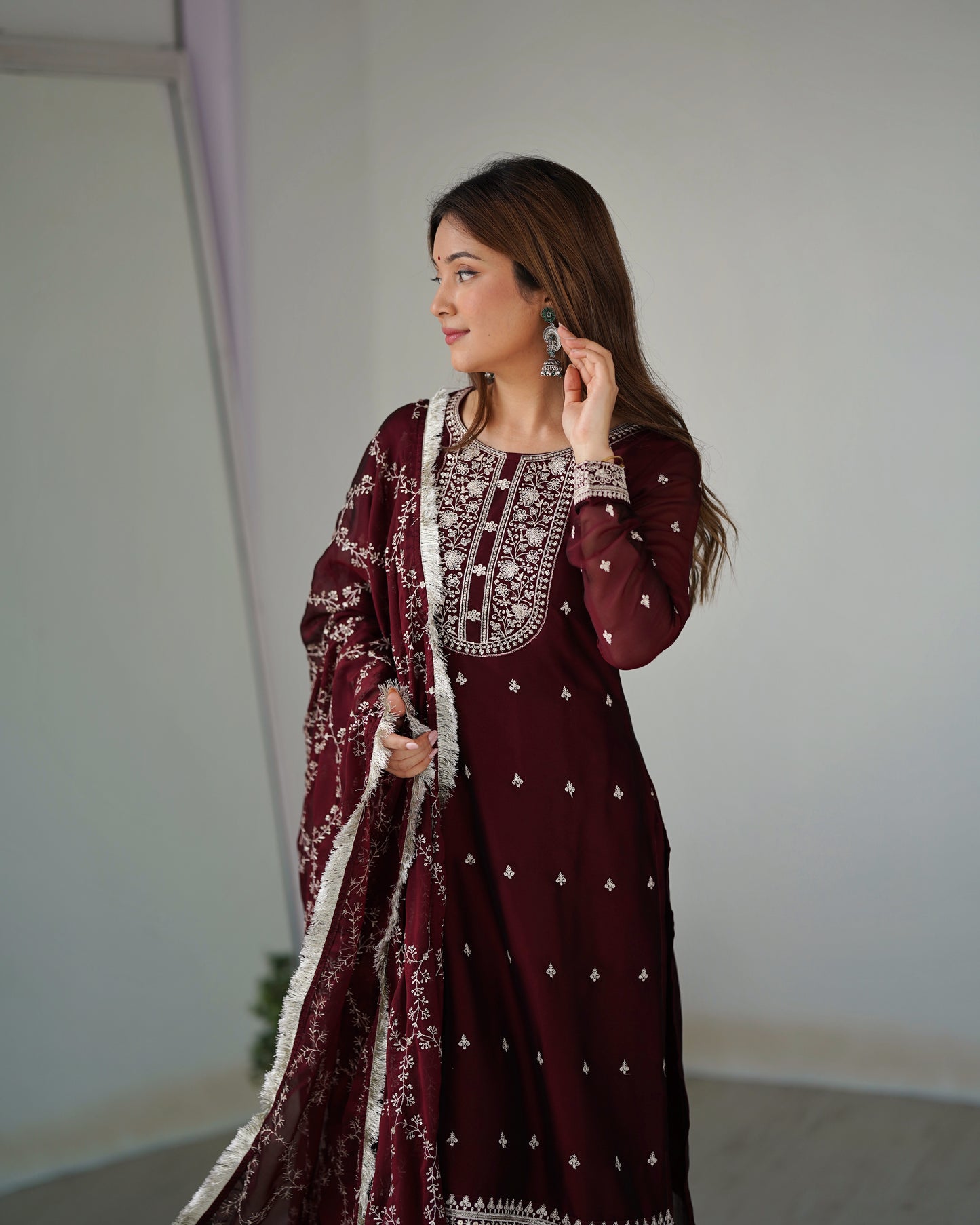 Wine Rangoli Silk Pakistani Style Party Wear Salwar Suit