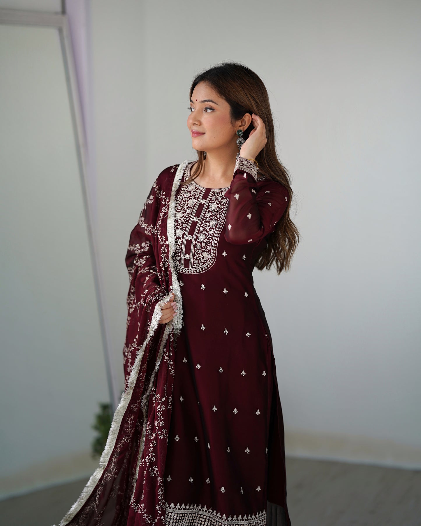 Wine Rangoli Silk Pakistani Style Party Wear Salwar Suit