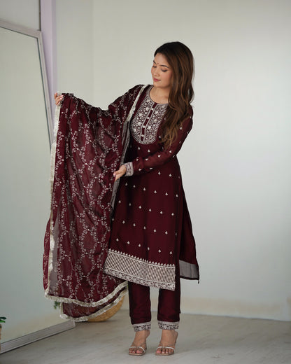 Wine Rangoli Silk Pakistani Style Party Wear Salwar Suit