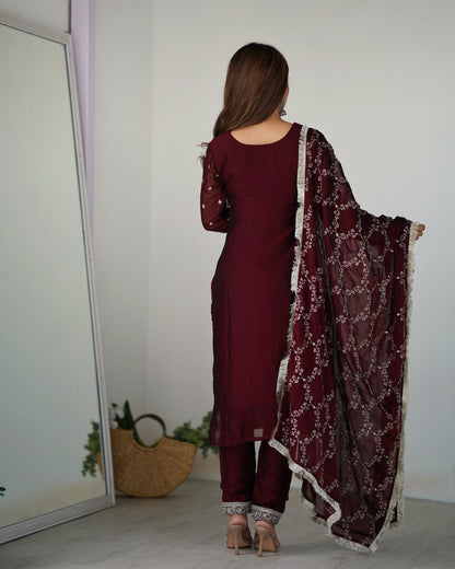 Wine Rangoli Silk Pakistani Style Party Wear Salwar Suit