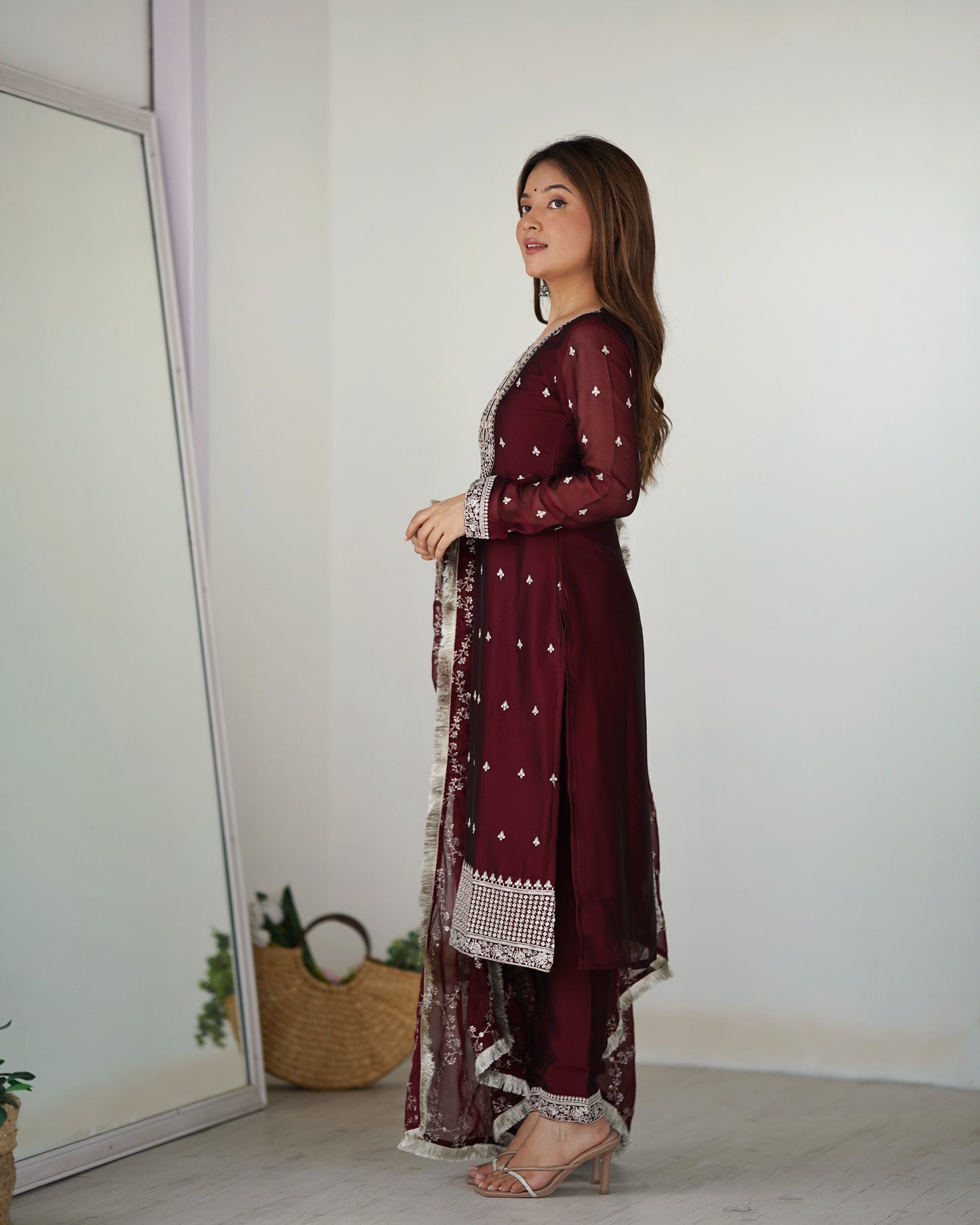 Wine Rangoli Silk Pakistani Style Party Wear Salwar Suit