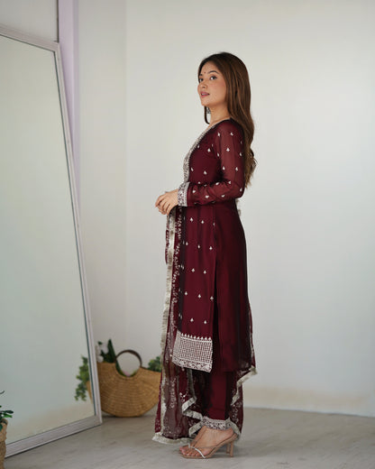 Wine Rangoli Silk Pakistani Style Party Wear Salwar Suit