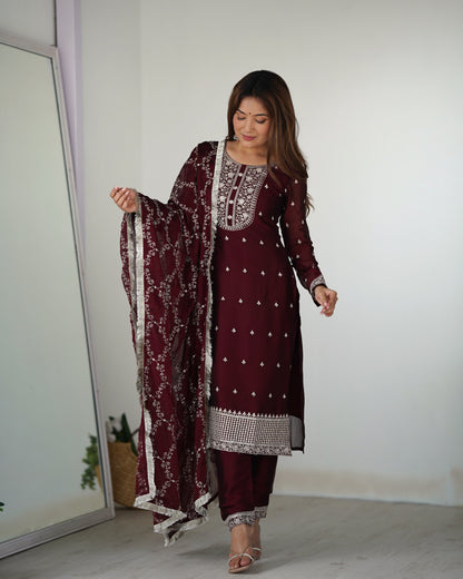 Wine Rangoli Silk Pakistani Style Party Wear Salwar Suit