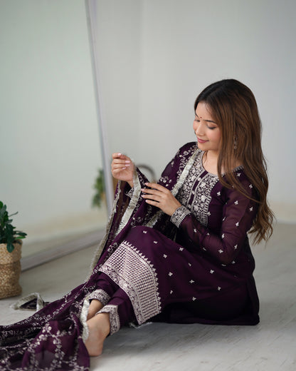 Wine Rangoli Silk Pakistani Style Party Wear Salwar Suit