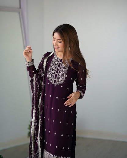 Wine Rangoli Silk Pakistani Style Party Wear Salwar Suit