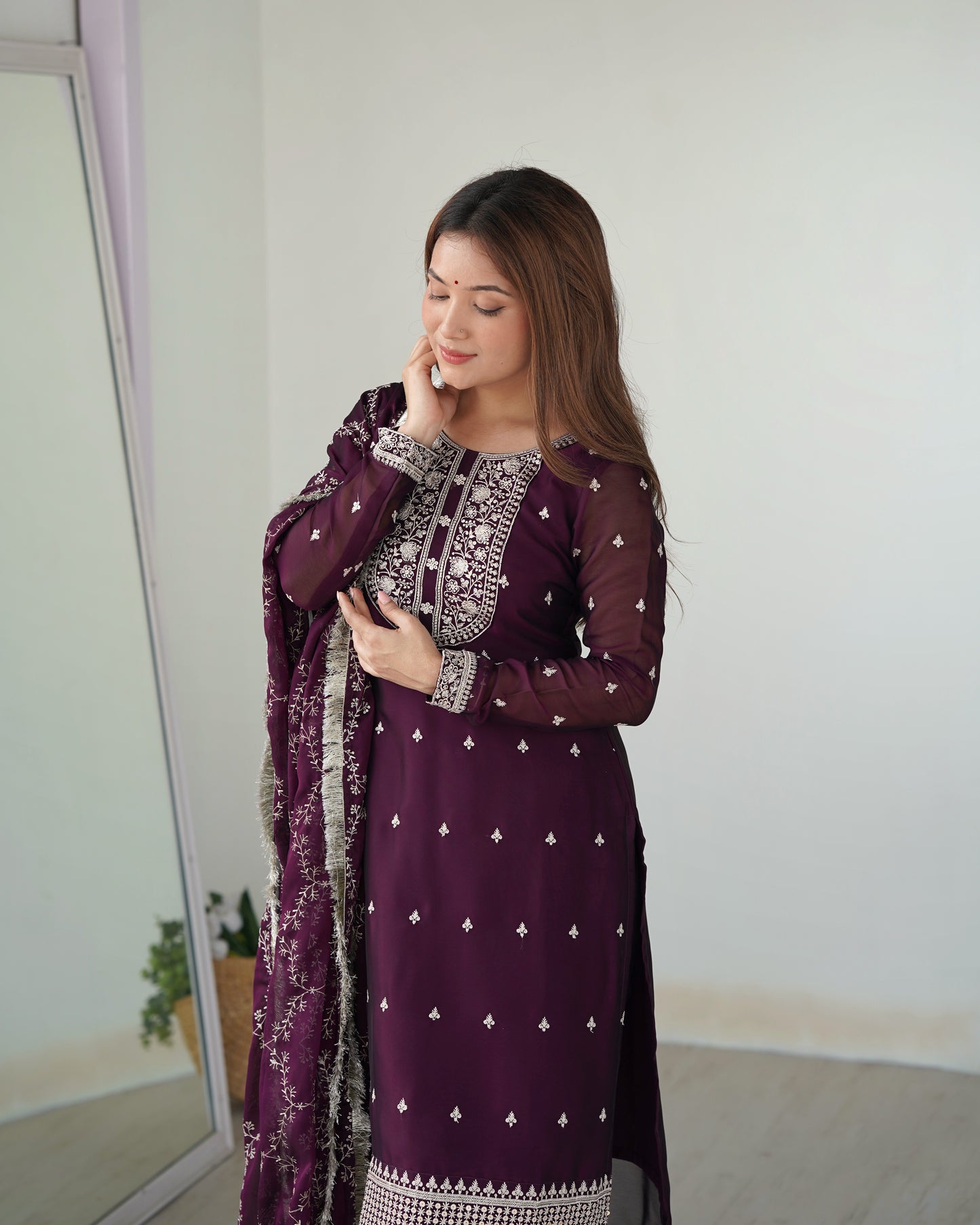 Wine Rangoli Silk Pakistani Style Party Wear Salwar Suit