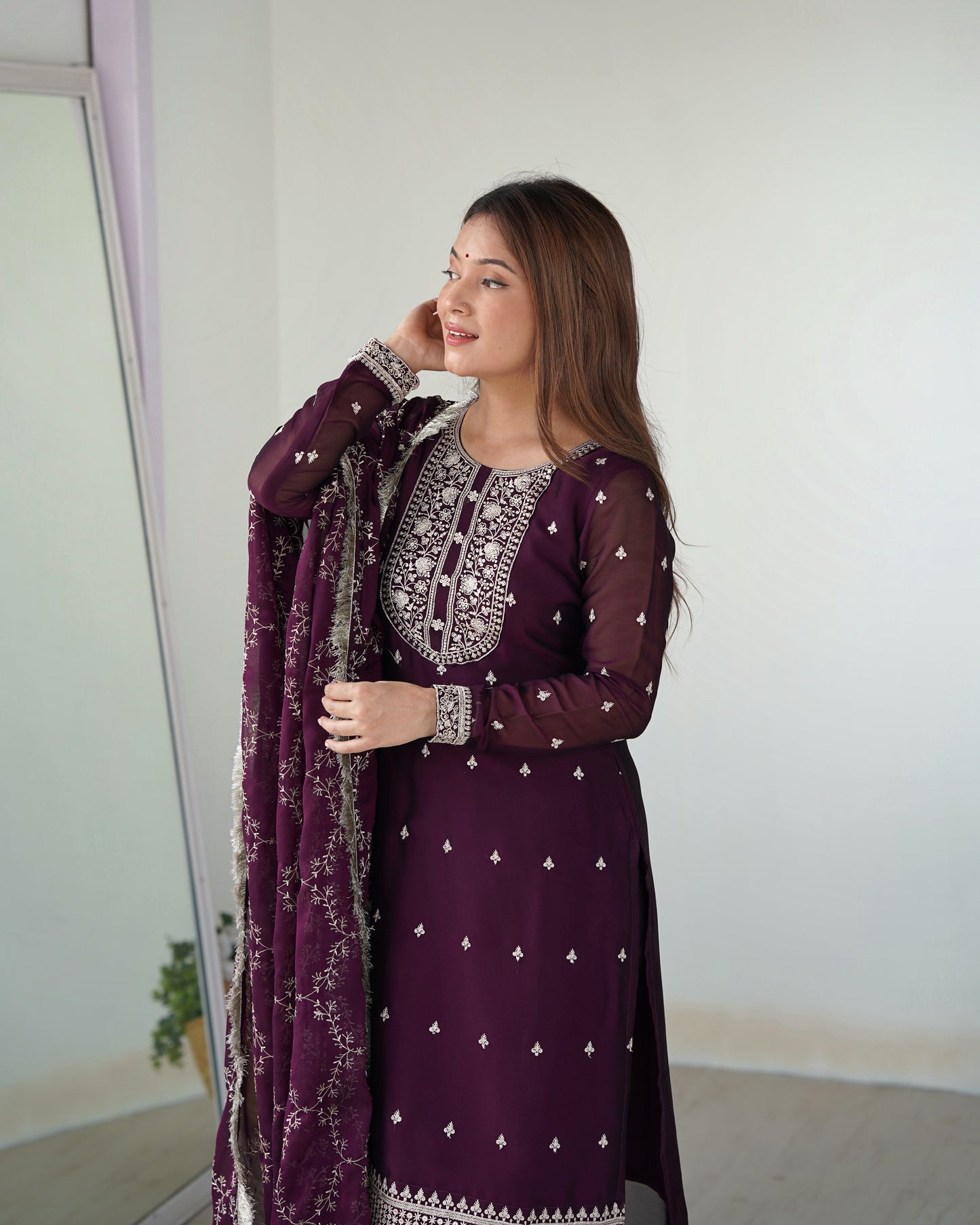 Wine Rangoli Silk Pakistani Style Party Wear Salwar Suit