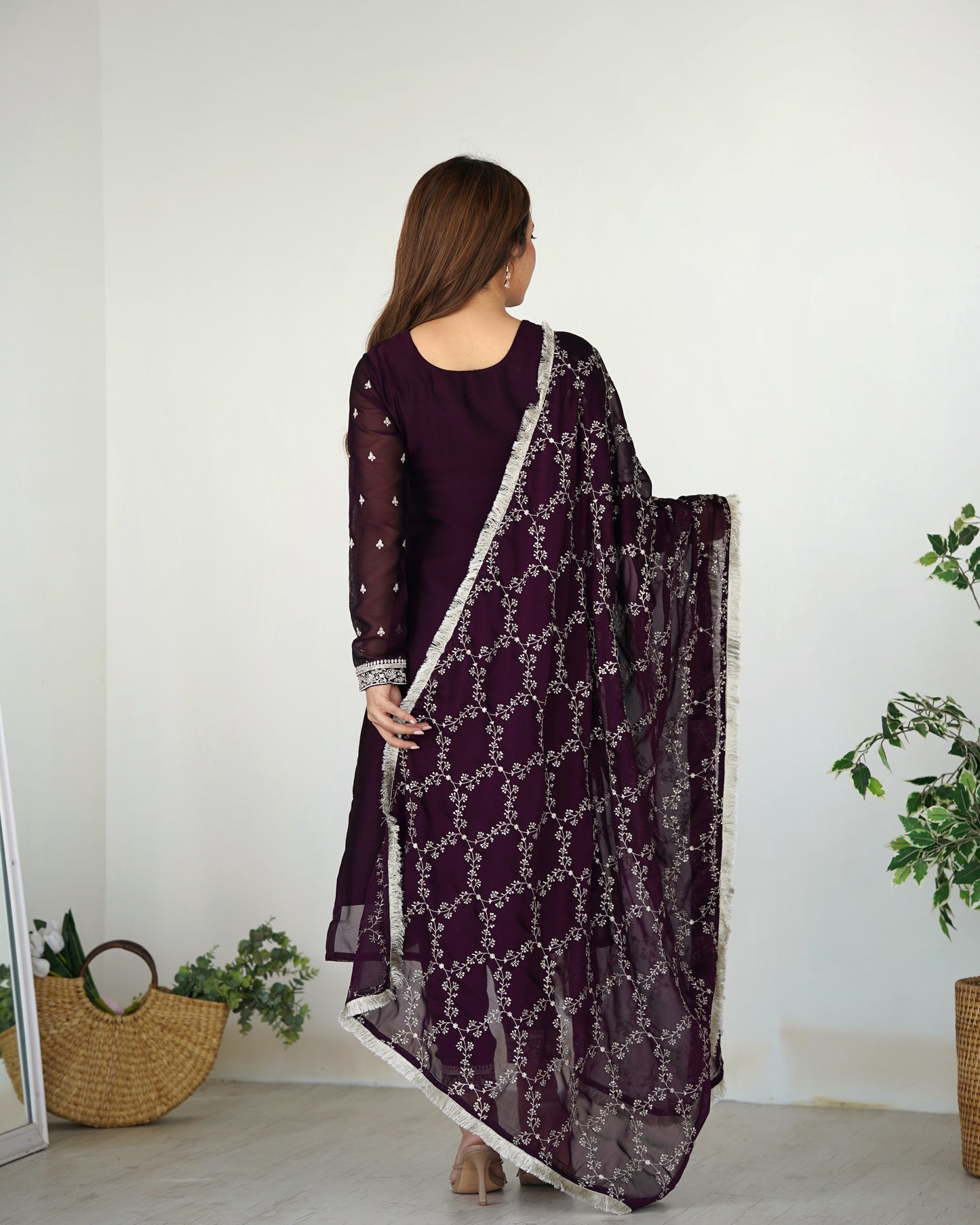 Wine Rangoli Silk Pakistani Style Party Wear Salwar Suit