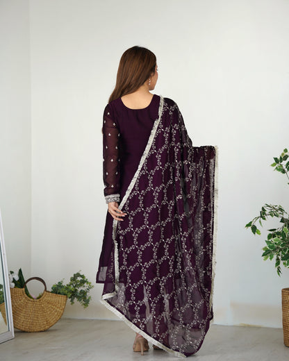 Wine Rangoli Silk Pakistani Style Party Wear Salwar Suit