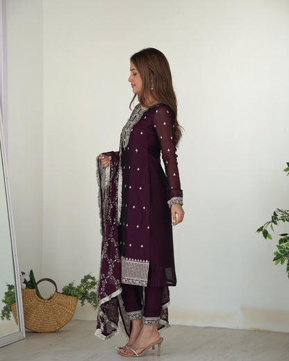 Wine Rangoli Silk Pakistani Style Party Wear Salwar Suit