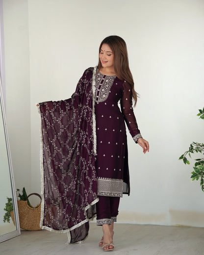 Wine Rangoli Silk Pakistani Style Party Wear Salwar Suit