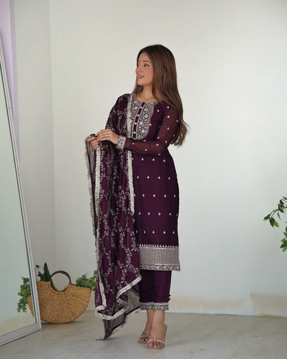 Wine Rangoli Silk Pakistani Style Party Wear Salwar Suit