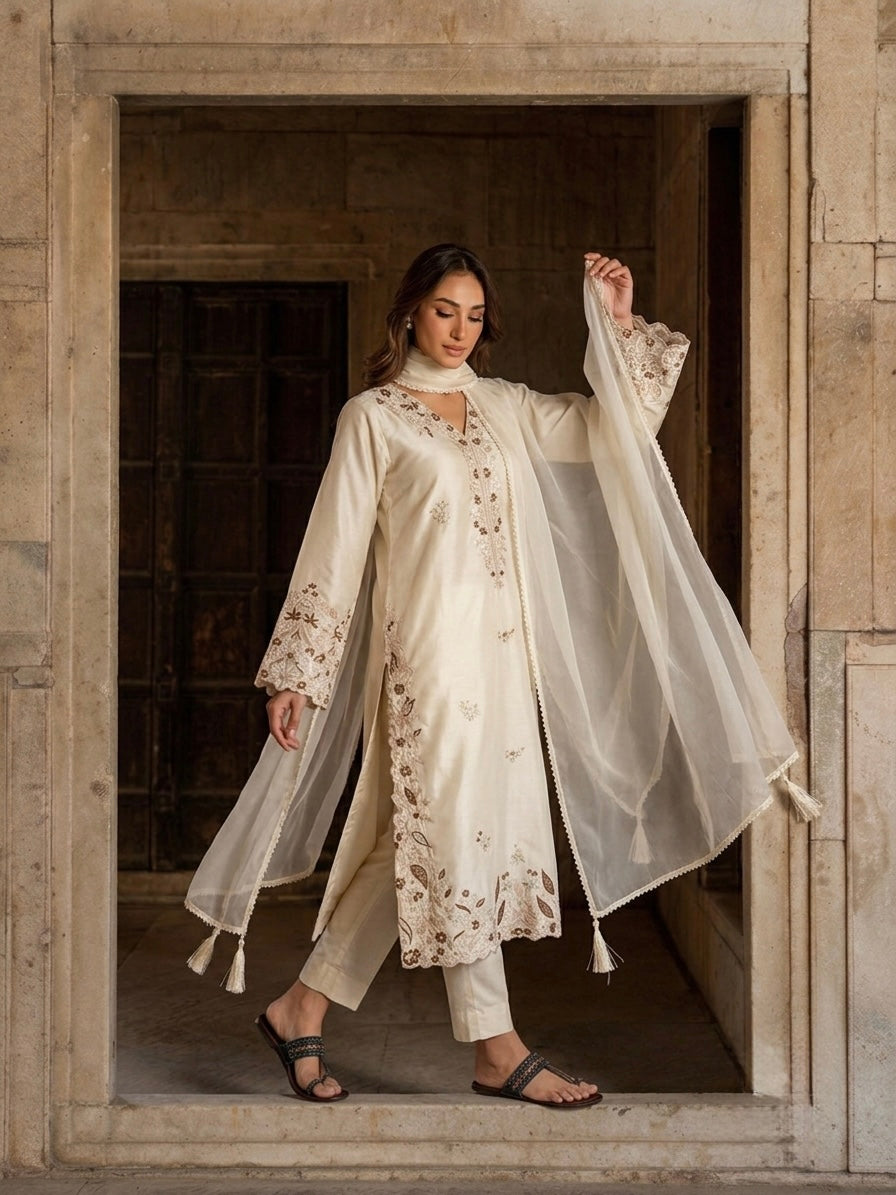 Ivory Roman Glass Kaftan Salwar Suit Party Wear