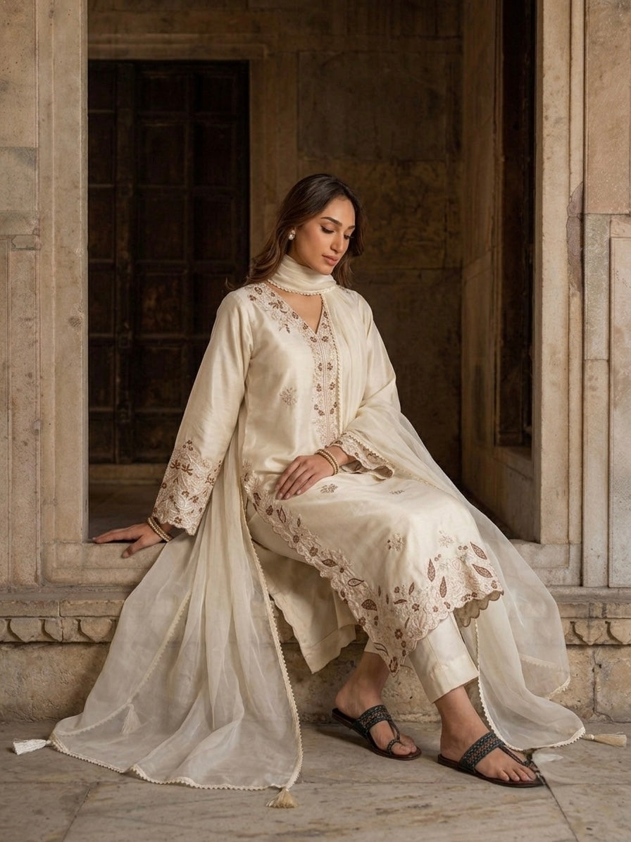 Ivory Roman Glass Kaftan Salwar Suit Party Wear