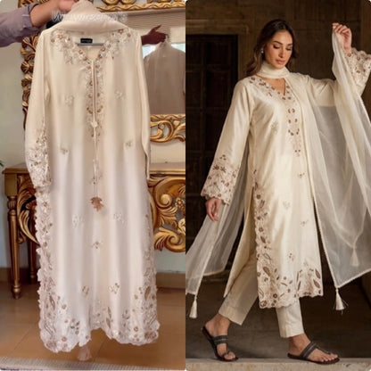 Ivory Roman Glass Kaftan Salwar Suit Party Wear