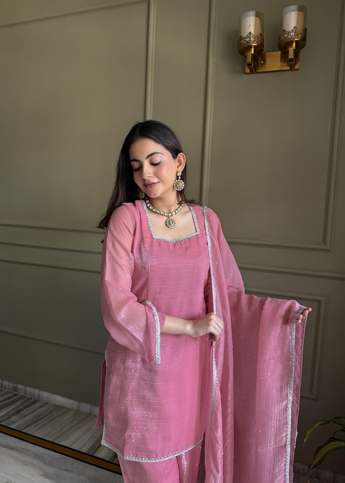 Crunchy Silk Pakistani Suit with Siroski Work Salwar Kameez