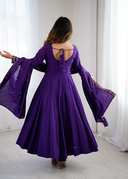 Purple Roman Chanderi Silk Anarkali Suit for Women
