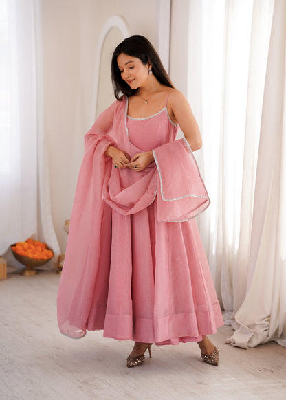 Sparkling Silk Anarkali Salwar Kameez Suit with Dupatta