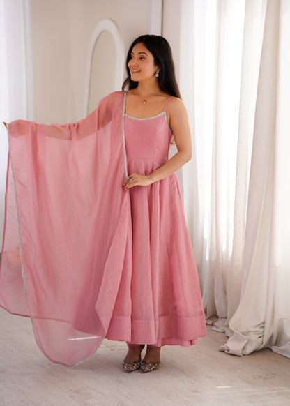 Sparkling Silk Anarkali Salwar Kameez Suit with Dupatta
