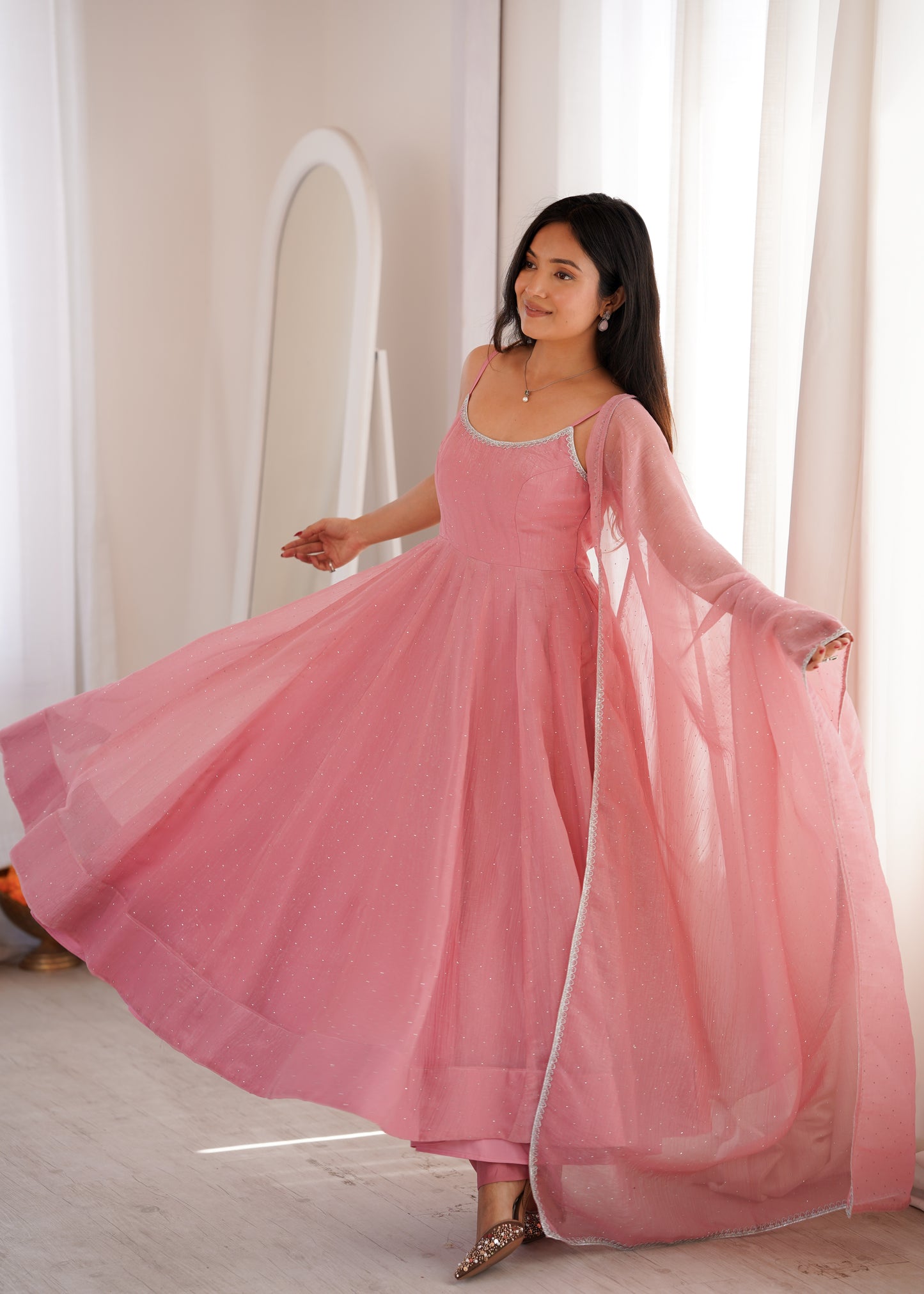 Sparkling Silk Anarkali Salwar Kameez Suit with Dupatta