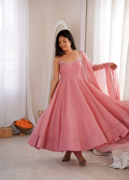 Sparkling Silk Anarkali Salwar Kameez Suit with Dupatta