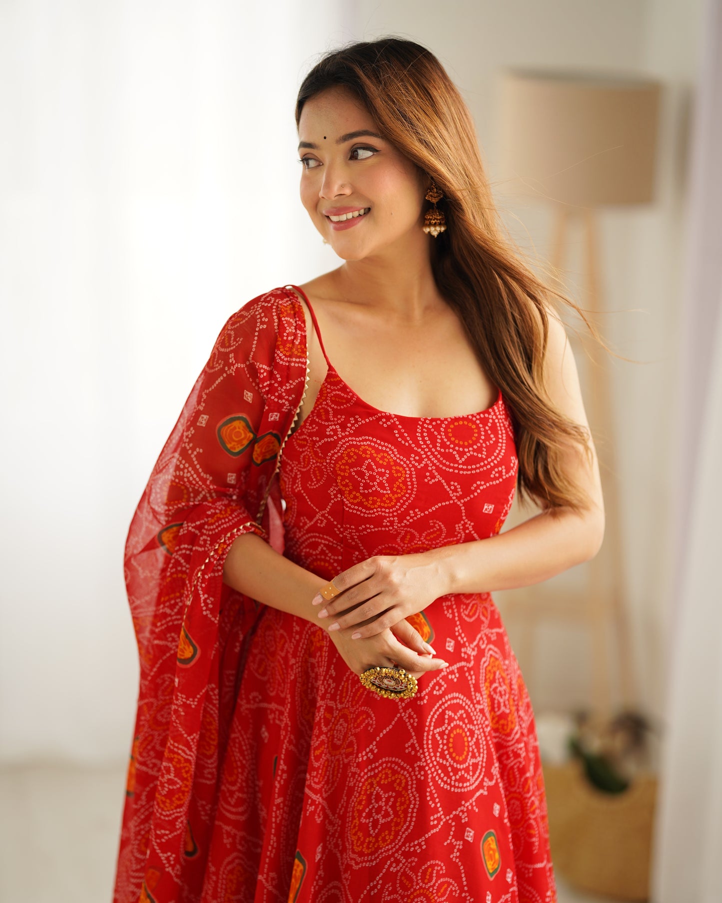 Chiffon Bandhej Anarkali Suit for Women - Party Wear Gown