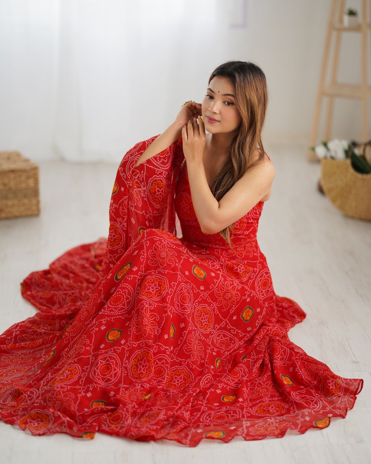 Chiffon Bandhej Anarkali Suit for Women - Party Wear Gown