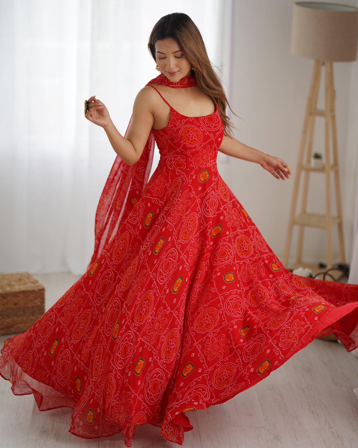 Chiffon Bandhej Anarkali Suit for Women - Party Wear Gown