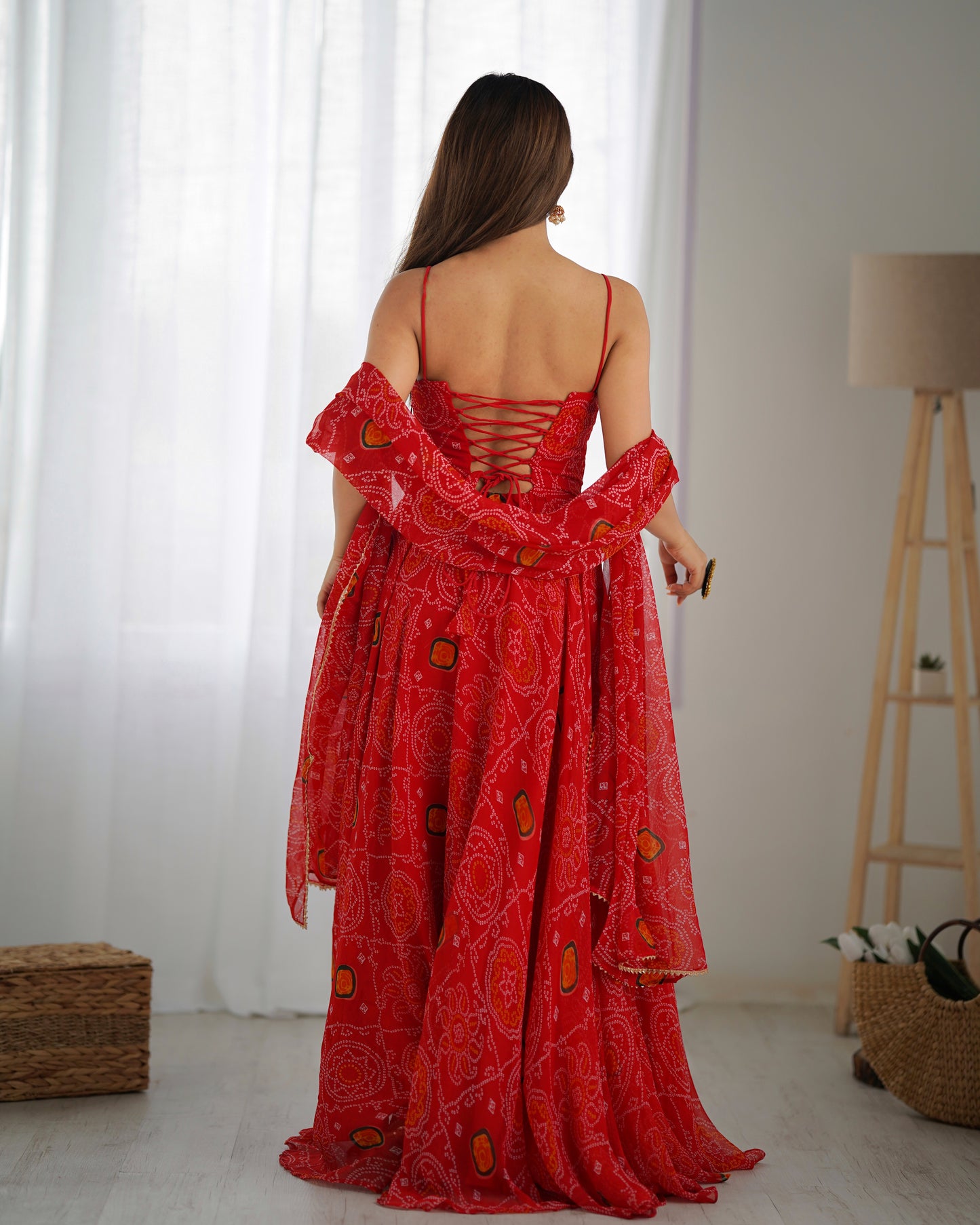 Chiffon Bandhej Anarkali Suit for Women - Party Wear Gown