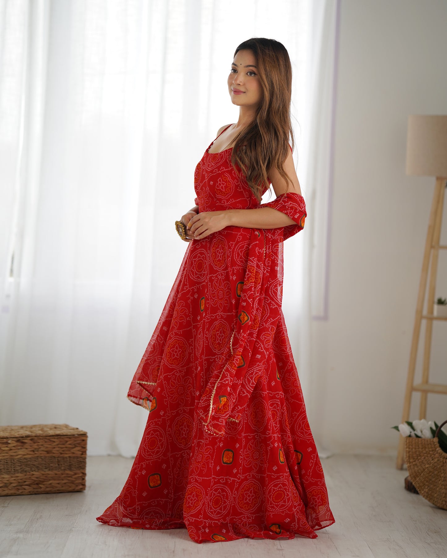 Chiffon Bandhej Anarkali Suit for Women - Party Wear Gown