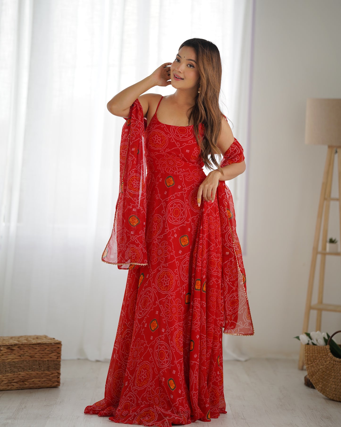 Chiffon Bandhej Anarkali Suit for Women - Party Wear Gown