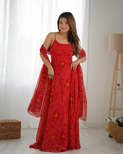 Chiffon Bandhej Anarkali Suit for Women - Party Wear Gown