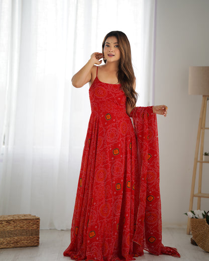 Chiffon Bandhej Anarkali Suit for Women - Party Wear Gown