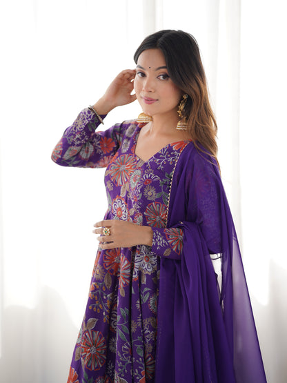 Floral Romansilk Chanderi Kediya Kurta Palazzo Set with Dupatta