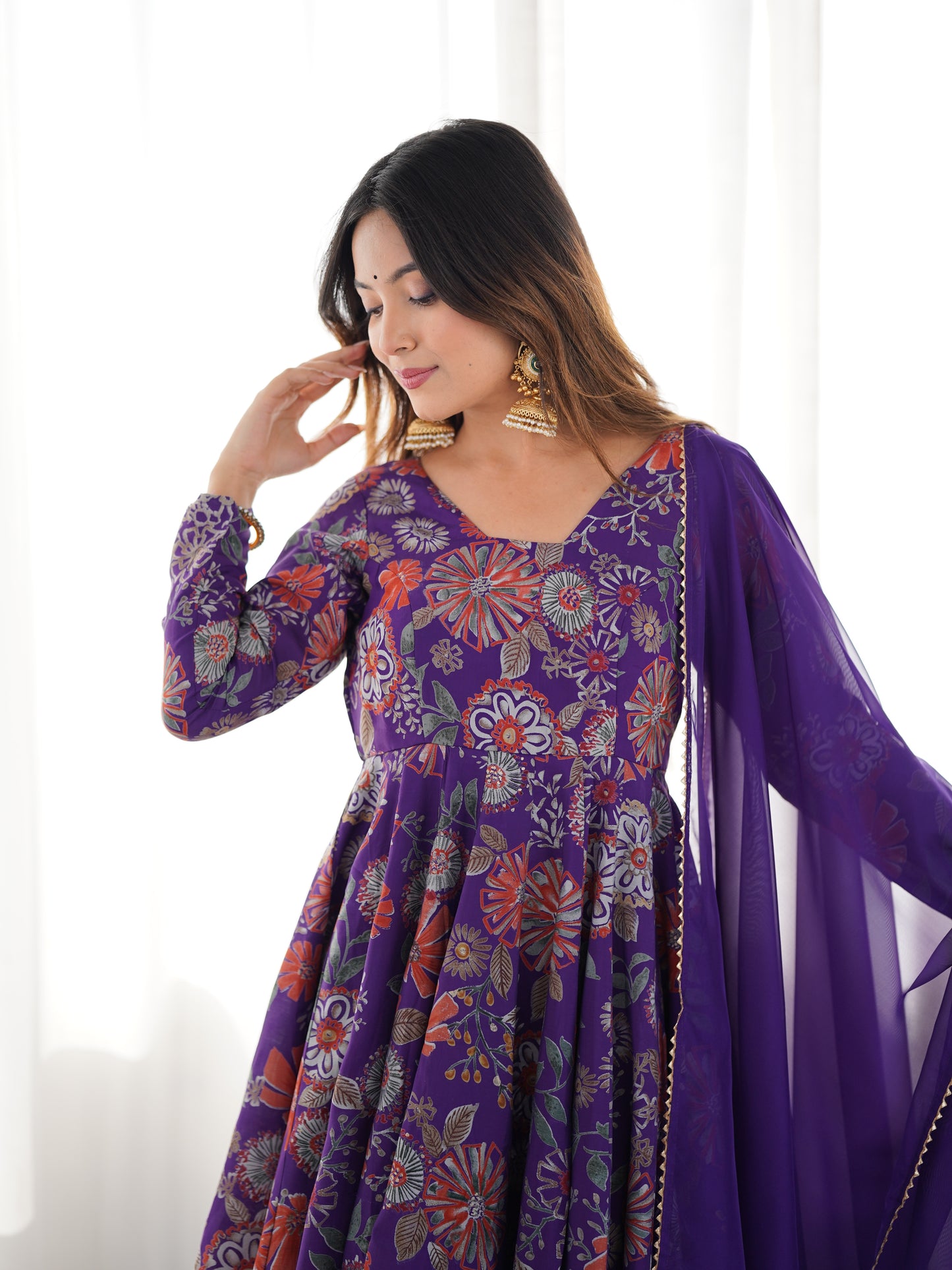 Floral Romansilk Chanderi Kediya Kurta Palazzo Set with Dupatta