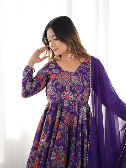 Floral Romansilk Chanderi Kediya Kurta Palazzo Set with Dupatta