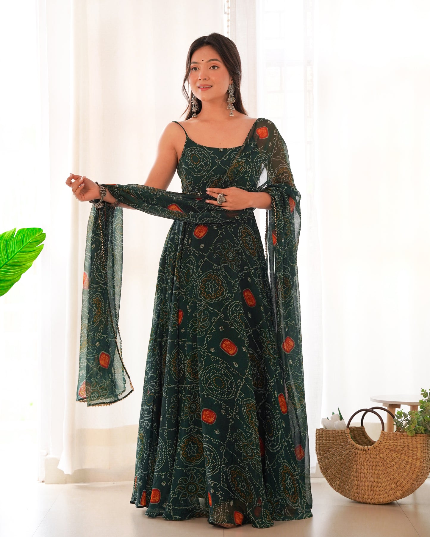 Chiffon Bandhej Anarkali Suit for Women - Party Wear Gown