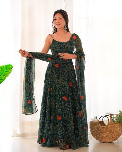 Chiffon Bandhej Anarkali Suit for Women - Party Wear Gown