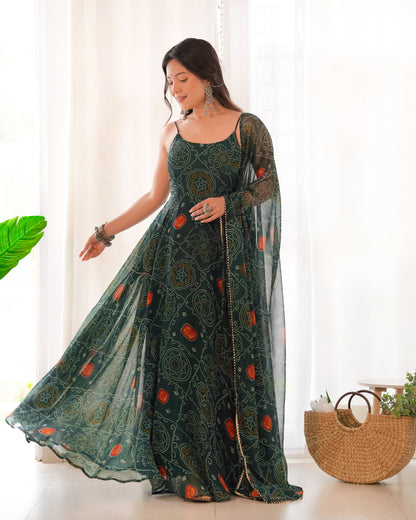 Chiffon Bandhej Anarkali Suit for Women - Party Wear Gown