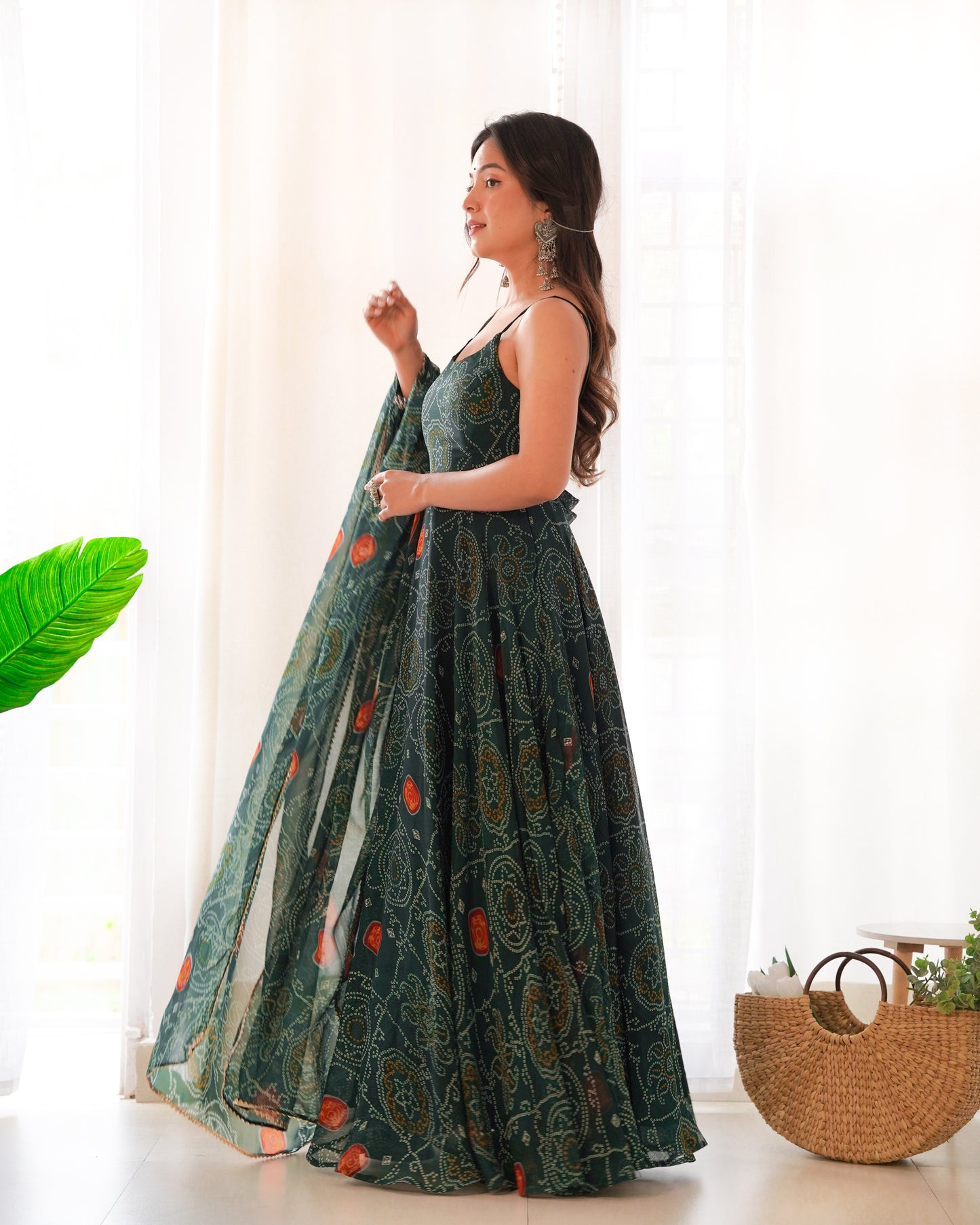 Chiffon Bandhej Anarkali Suit for Women - Party Wear Gown