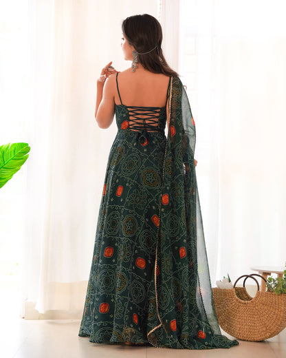 Chiffon Bandhej Anarkali Suit for Women - Party Wear Gown