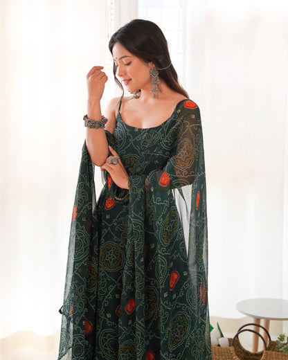 Chiffon Bandhej Anarkali Suit for Women - Party Wear Gown