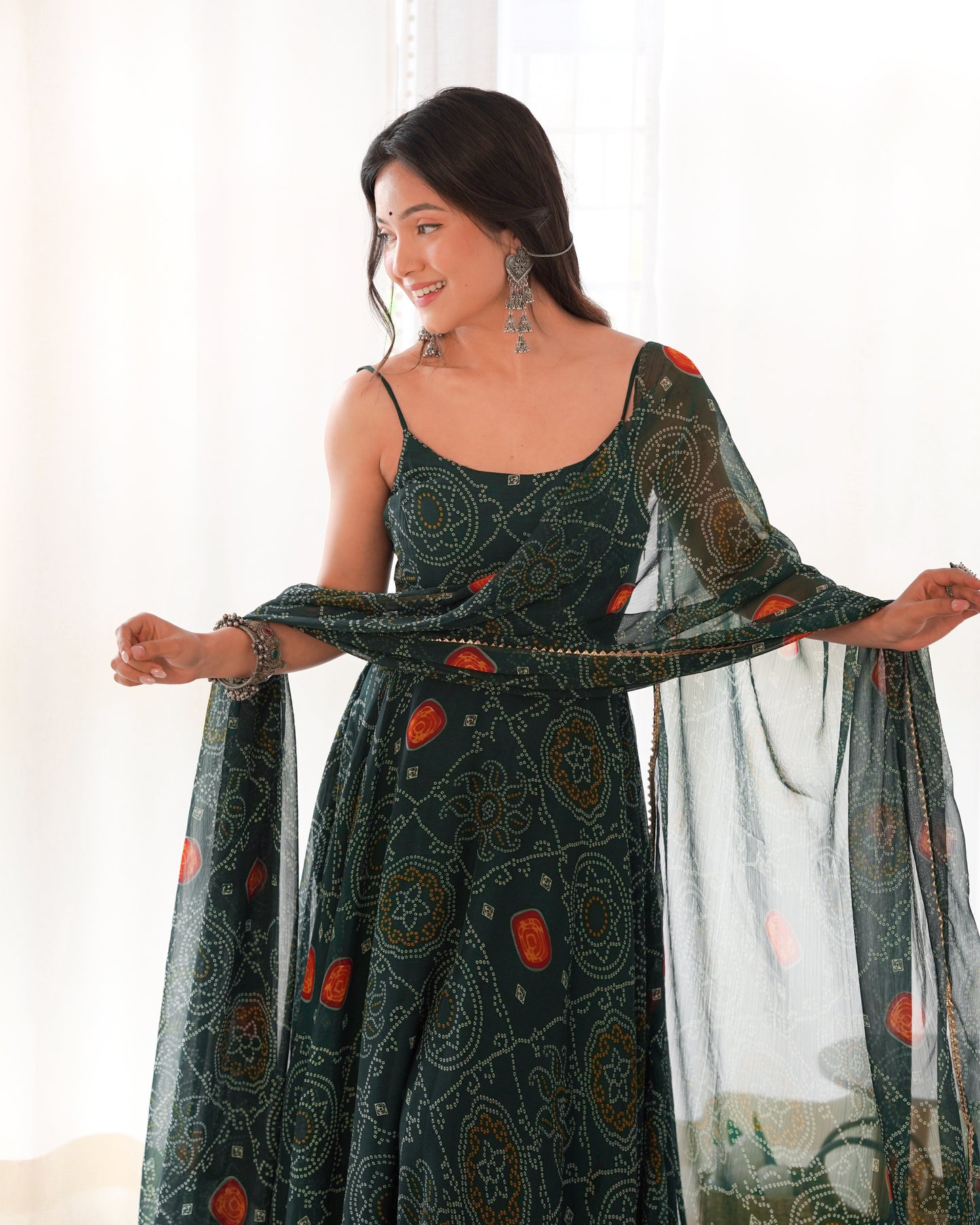 Chiffon Bandhej Anarkali Suit for Women - Party Wear Gown