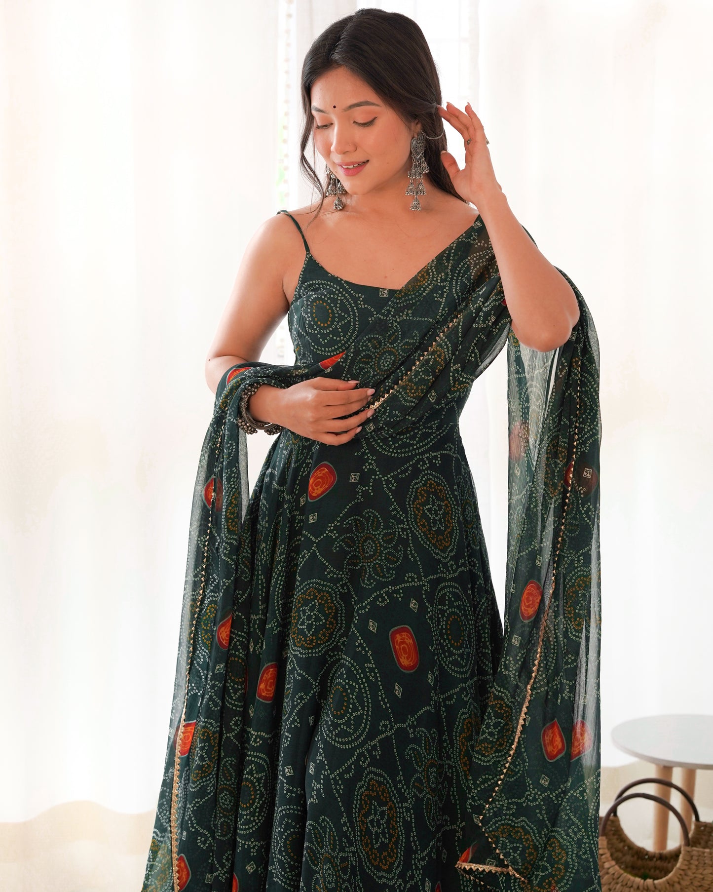 Chiffon Bandhej Anarkali Suit for Women - Party Wear Gown